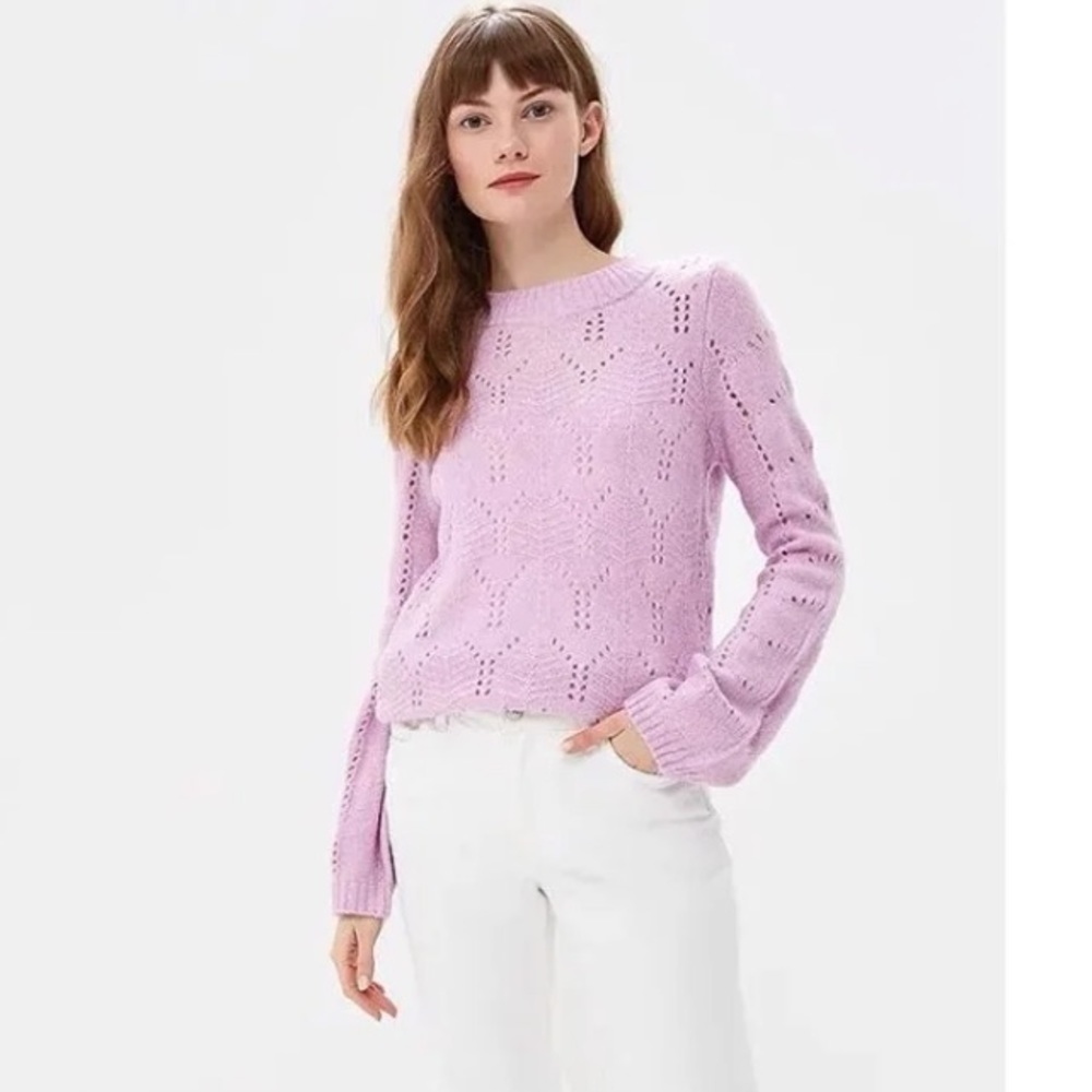 GAP Lavender Open-Stitch Crewneck Sweater